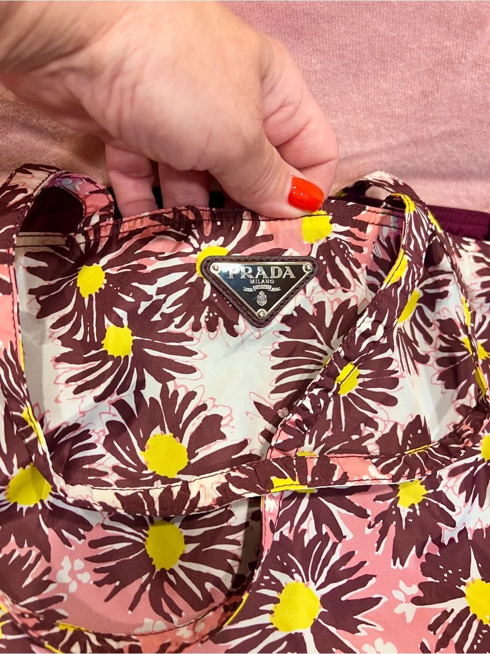 Prada⭐️Auth! Floral Shoulder Bag in Pink, Brown & Yellow! New!⭐️CARD! Offers?!!
